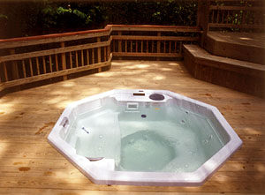 portable hot tub in deck
